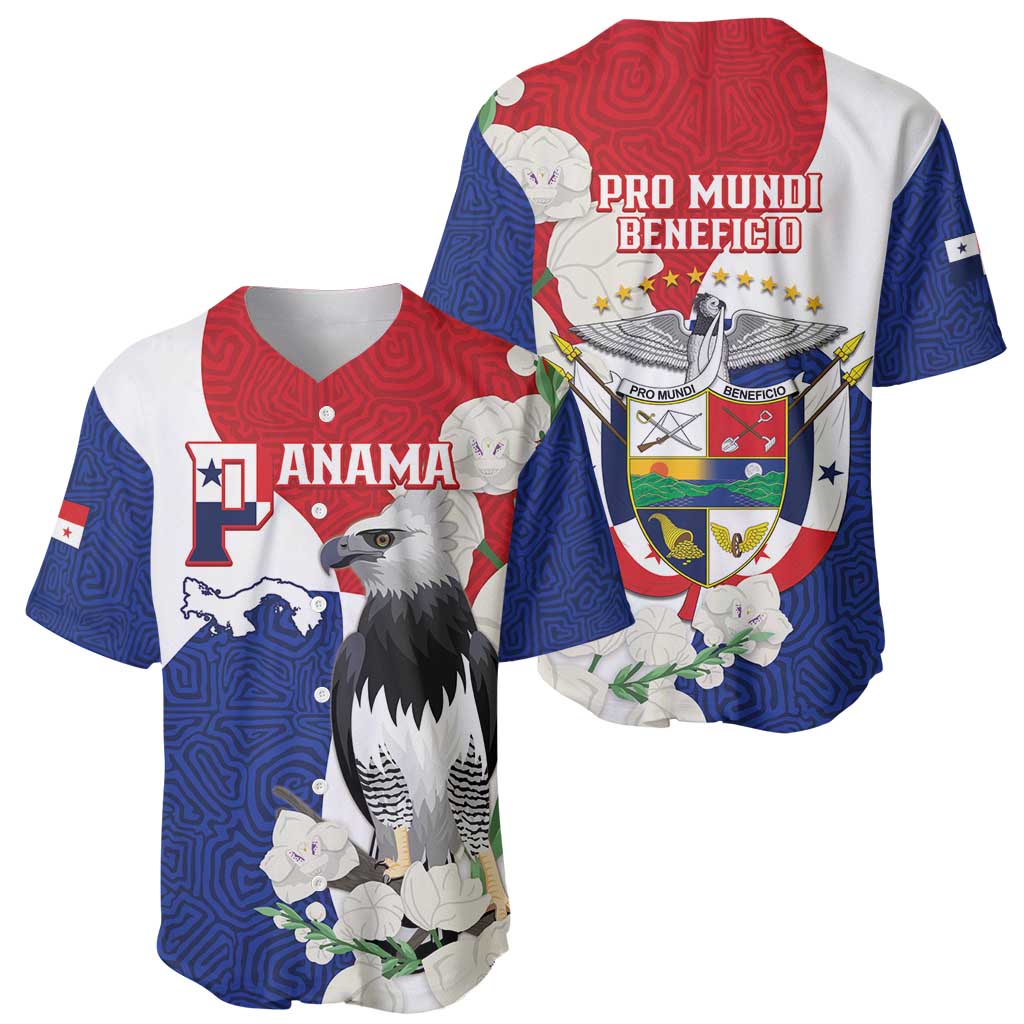 Panama Independence Day Baseball Jersey Harpy Eagle With Mola Pattern - Flag Style - Wonder Print Shop