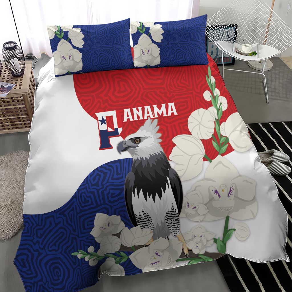 Panama Independence Day Bedding Set Harpy Eagle With Mola Pattern - Flag Style - Wonder Print Shop