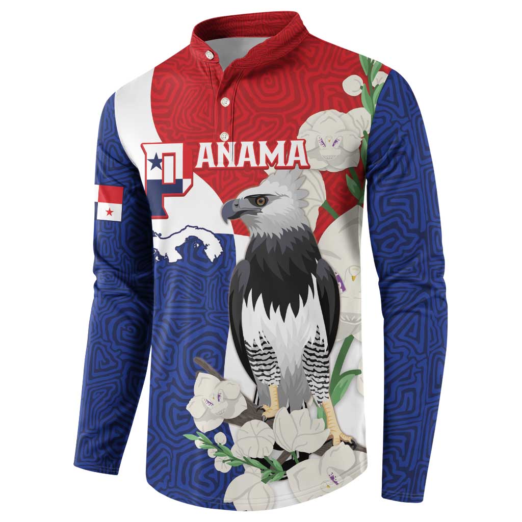 Panama Independence Day Button Sweatshirt Harpy Eagle With Mola Pattern - Flag Style - Wonder Print Shop