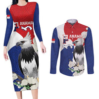 Panama Independence Day Couples Matching Long Sleeve Bodycon Dress and Long Sleeve Button Shirt Harpy Eagle With Mola Pattern - Flag Style - Wonder Print Shop