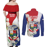 Panama Independence Day Couples Matching Off Shoulder Maxi Dress and Long Sleeve Button Shirt Harpy Eagle With Mola Pattern - Flag Style - Wonder Print Shop