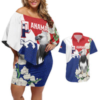 Panama Independence Day Couples Matching Off Shoulder Short Dress and Hawaiian Shirt Harpy Eagle With Mola Pattern - Flag Style - Wonder Print Shop