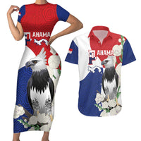 Panama Independence Day Couples Matching Short Sleeve Bodycon Dress and Hawaiian Shirt Harpy Eagle With Mola Pattern - Flag Style - Wonder Print Shop