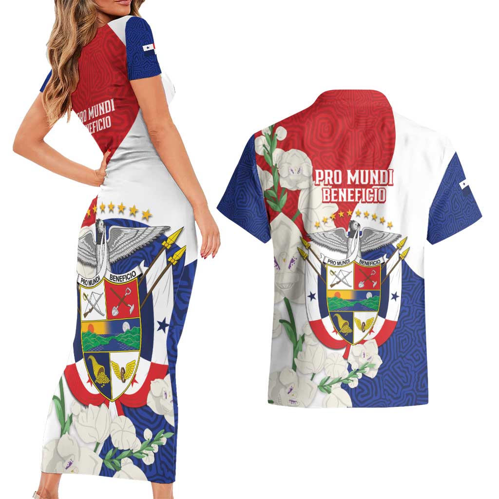 Panama Independence Day Couples Matching Short Sleeve Bodycon Dress and Hawaiian Shirt Harpy Eagle With Mola Pattern - Flag Style - Wonder Print Shop