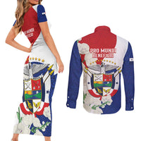 Panama Independence Day Couples Matching Short Sleeve Bodycon Dress and Long Sleeve Button Shirt Harpy Eagle With Mola Pattern - Flag Style - Wonder Print Shop