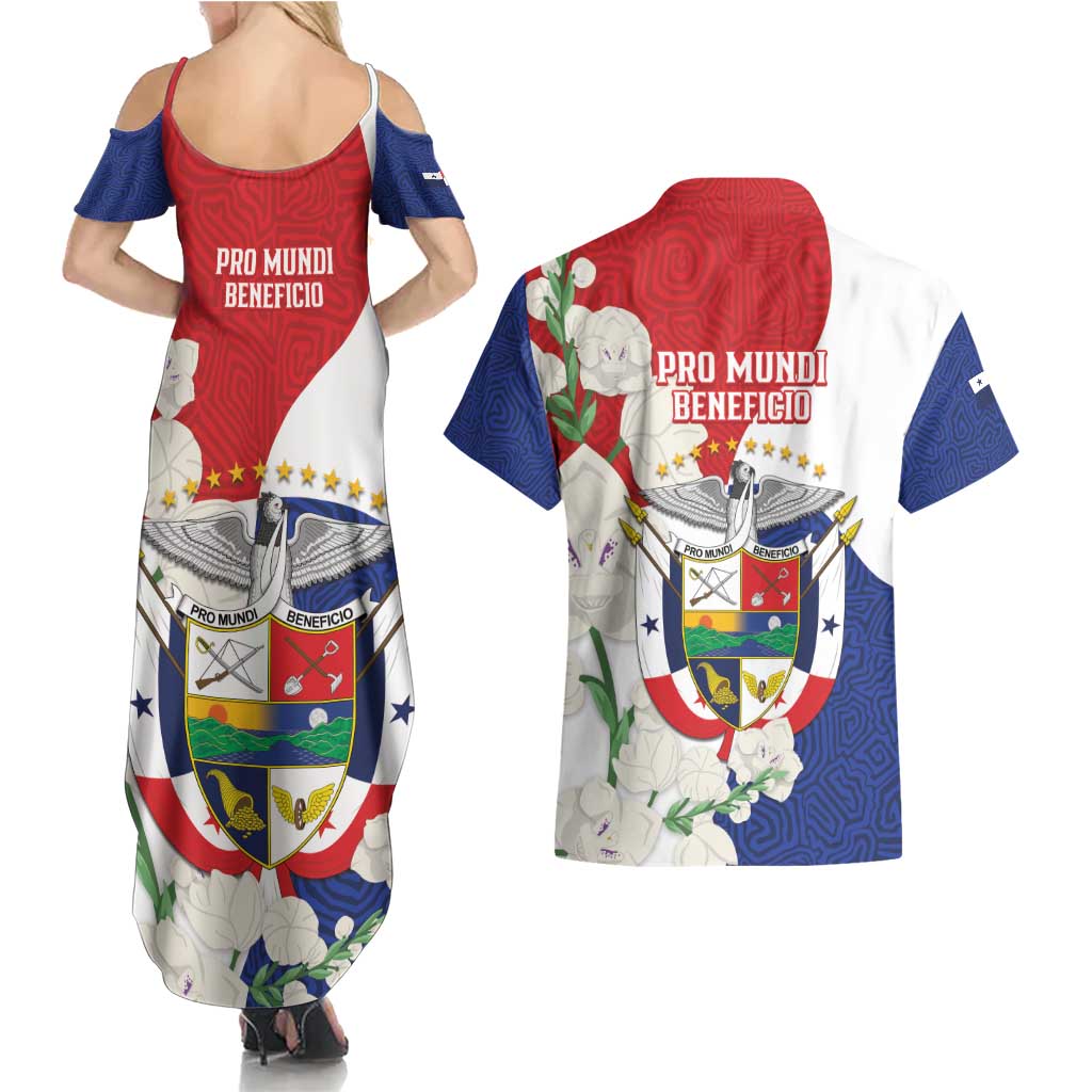 Panama Independence Day Couples Matching Summer Maxi Dress and Hawaiian Shirt Harpy Eagle With Mola Pattern - Flag Style - Wonder Print Shop