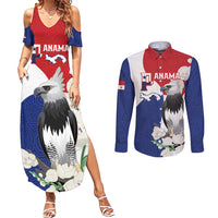 Panama Independence Day Couples Matching Summer Maxi Dress and Long Sleeve Button Shirt Harpy Eagle With Mola Pattern - Flag Style - Wonder Print Shop