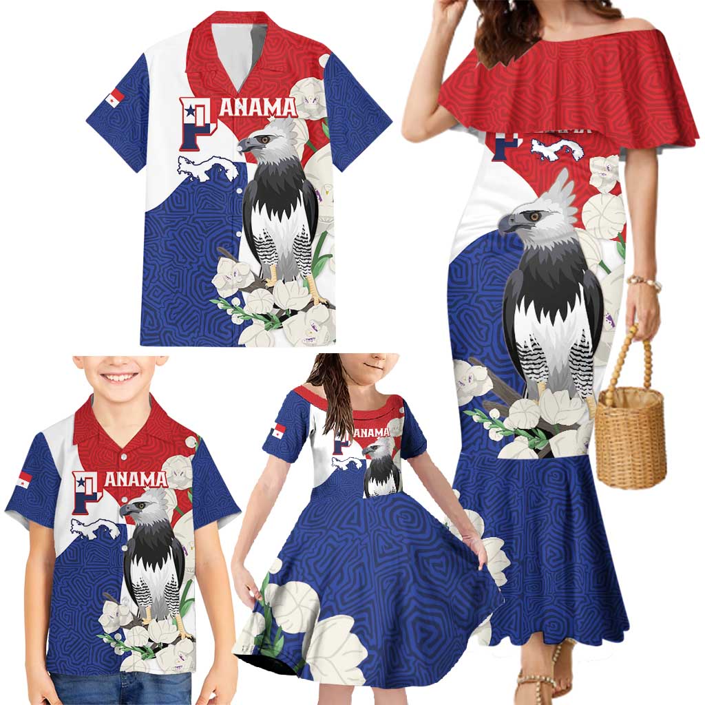 Panama Independence Day Family Matching Mermaid Dress and Hawaiian Shirt Harpy Eagle With Mola Pattern - Flag Style - Wonder Print Shop