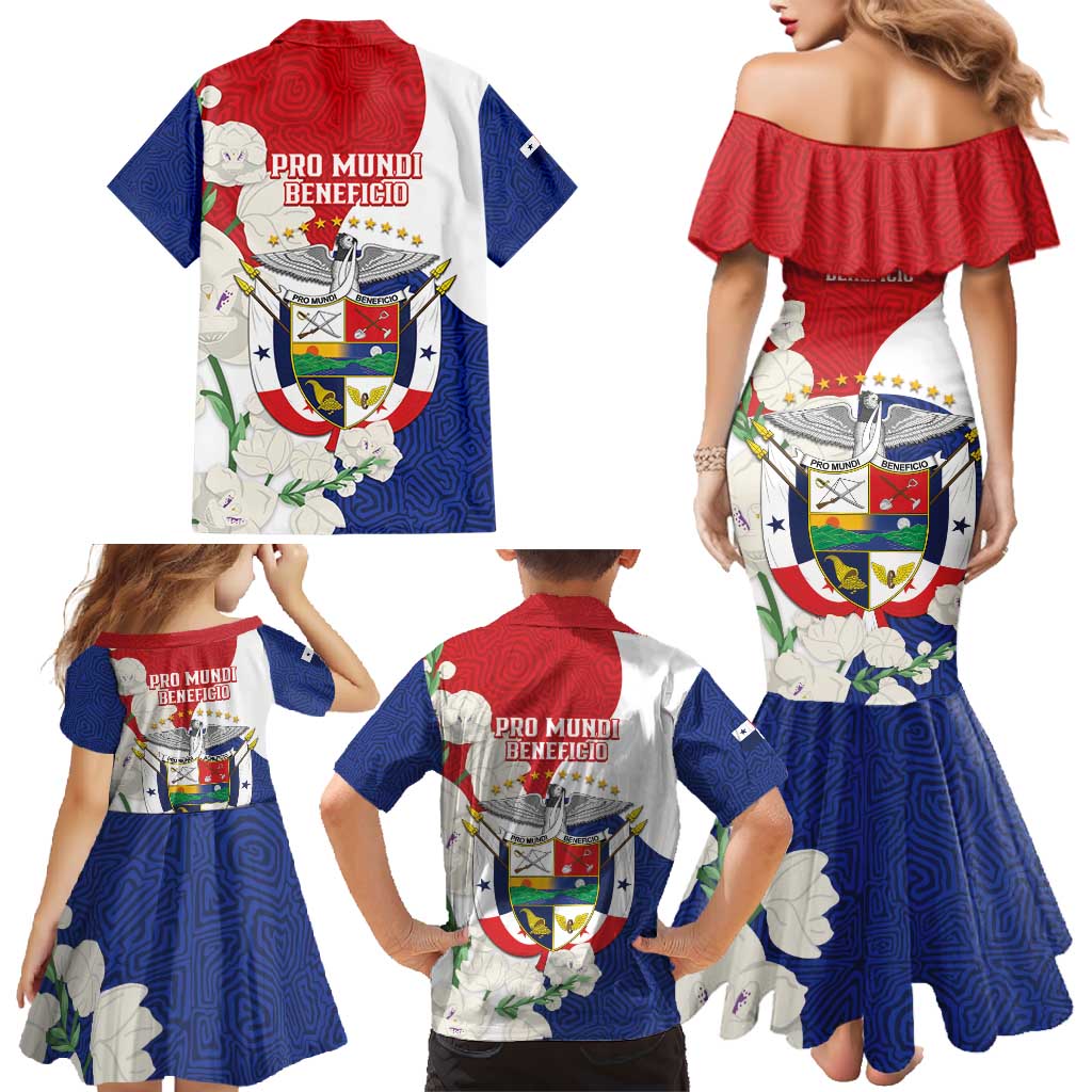 Panama Independence Day Family Matching Mermaid Dress and Hawaiian Shirt Harpy Eagle With Mola Pattern - Flag Style - Wonder Print Shop