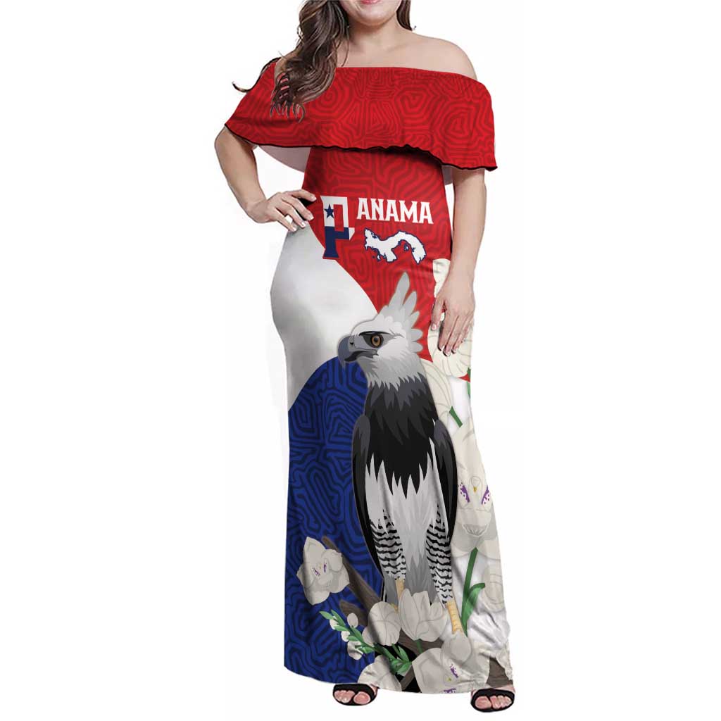 Panama Independence Day Family Matching Off Shoulder Maxi Dress and Hawaiian Shirt Harpy Eagle With Mola Pattern - Flag Style - Wonder Print Shop