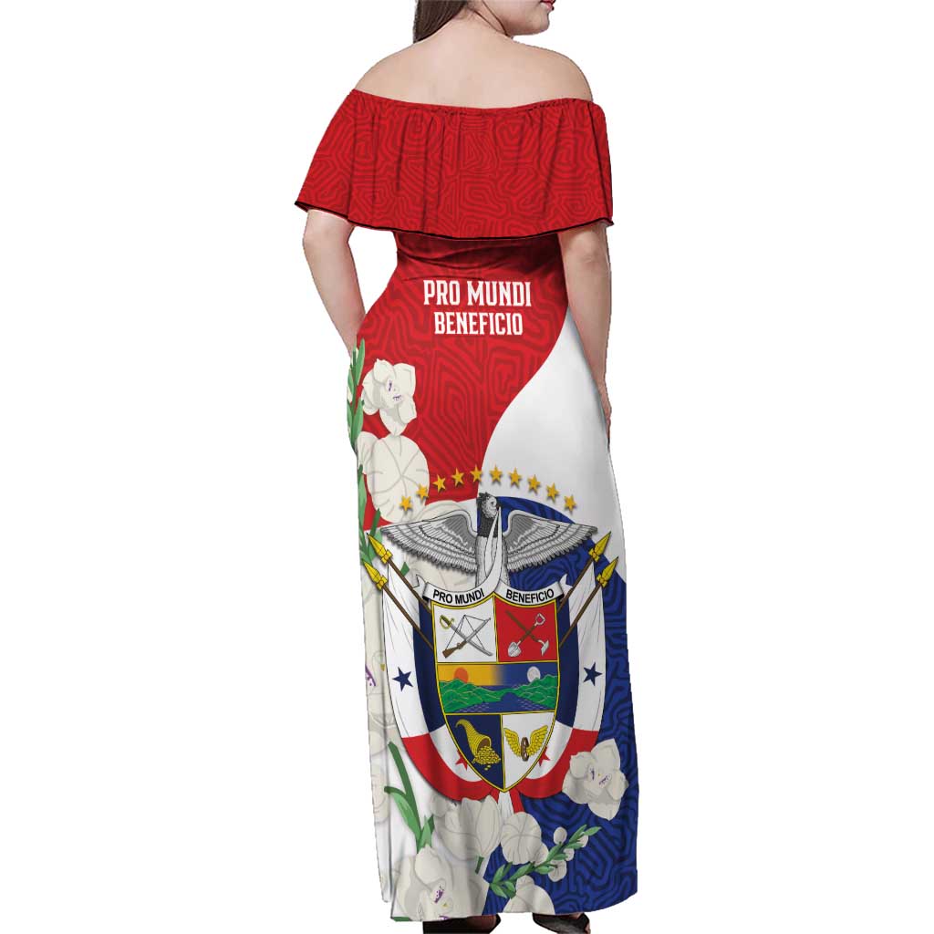 Panama Independence Day Family Matching Off Shoulder Maxi Dress and Hawaiian Shirt Harpy Eagle With Mola Pattern - Flag Style - Wonder Print Shop