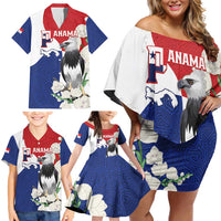 Panama Independence Day Family Matching Off Shoulder Short Dress and Hawaiian Shirt Harpy Eagle With Mola Pattern - Flag Style - Wonder Print Shop