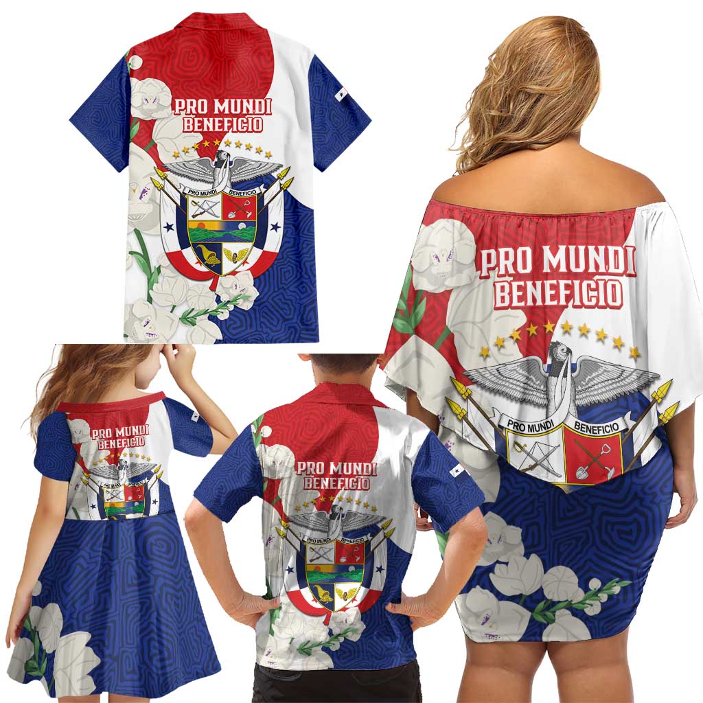 Panama Independence Day Family Matching Off Shoulder Short Dress and Hawaiian Shirt Harpy Eagle With Mola Pattern - Flag Style - Wonder Print Shop