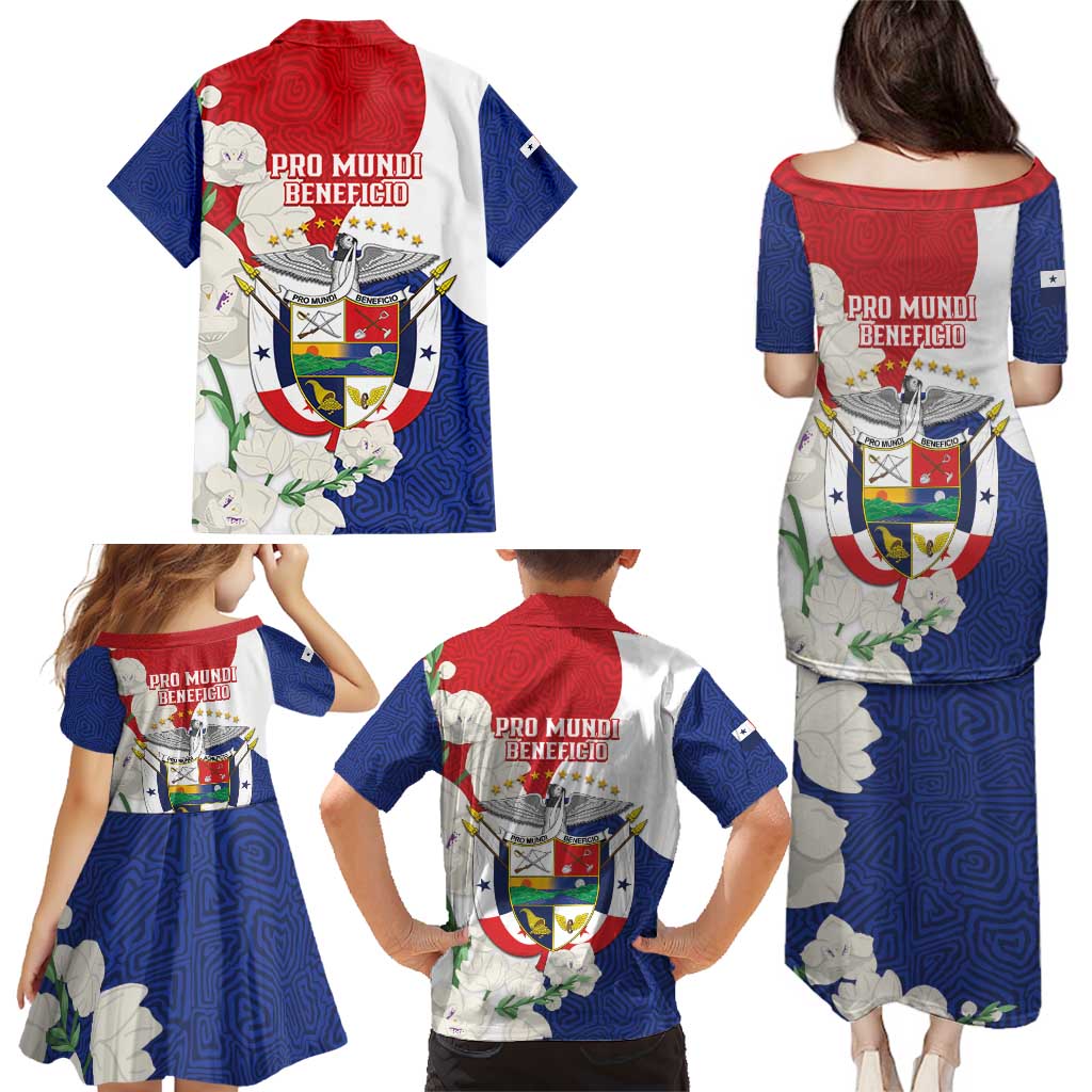 Panama Independence Day Family Matching Puletasi and Hawaiian Shirt Harpy Eagle With Mola Pattern - Flag Style - Wonder Print Shop