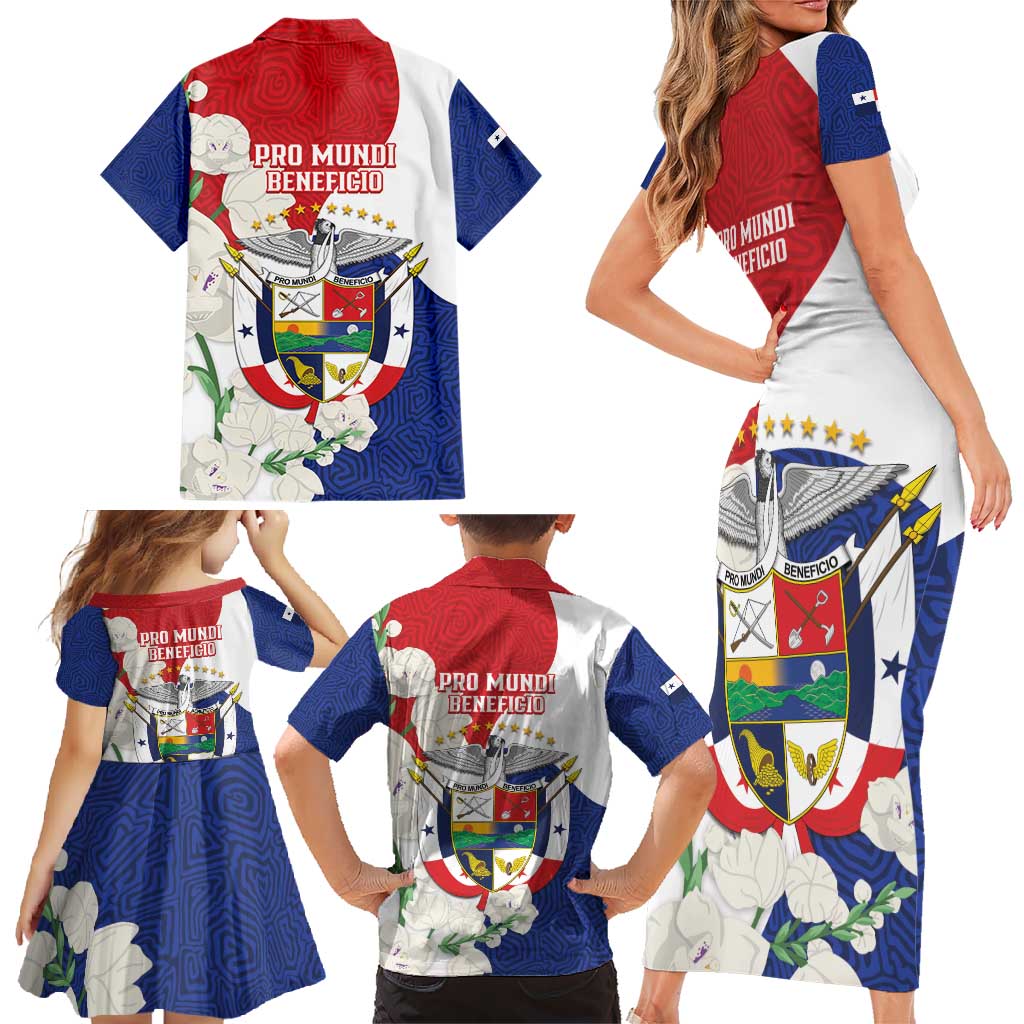 Panama Independence Day Family Matching Short Sleeve Bodycon Dress and Hawaiian Shirt Harpy Eagle With Mola Pattern - Flag Style - Wonder Print Shop