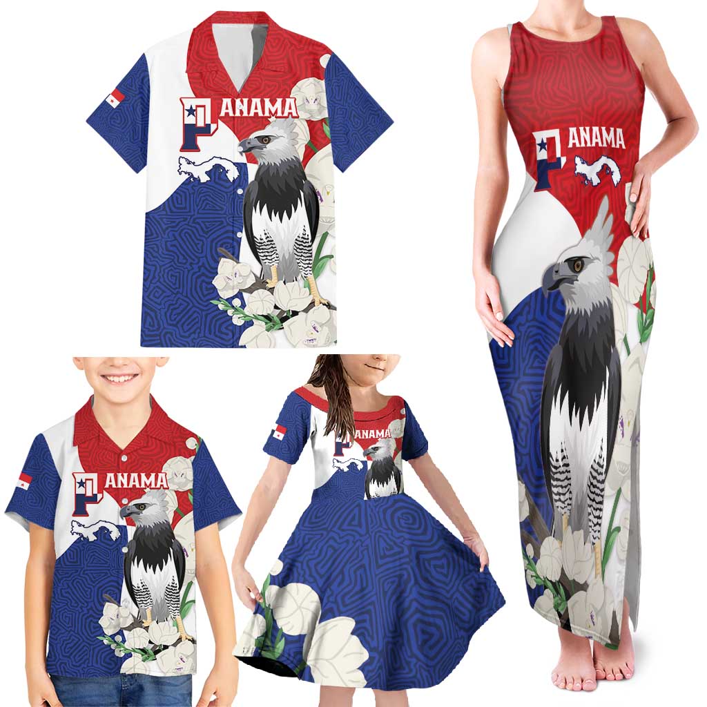 Panama Independence Day Family Matching Tank Maxi Dress and Hawaiian Shirt Harpy Eagle With Mola Pattern - Flag Style - Wonder Print Shop
