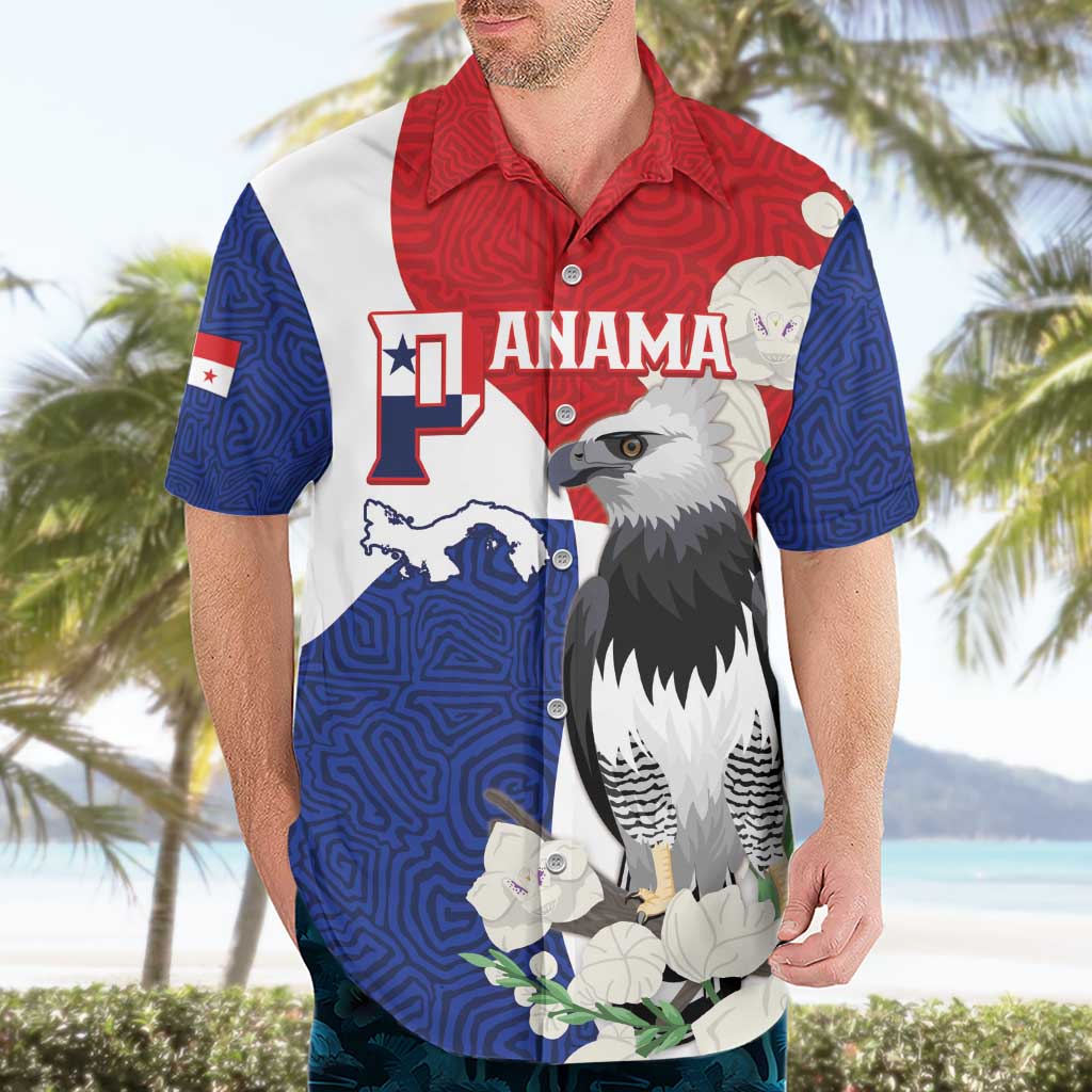 Panama Independence Day Hawaiian Shirt Harpy Eagle With Mola Pattern - Flag Style - Wonder Print Shop
