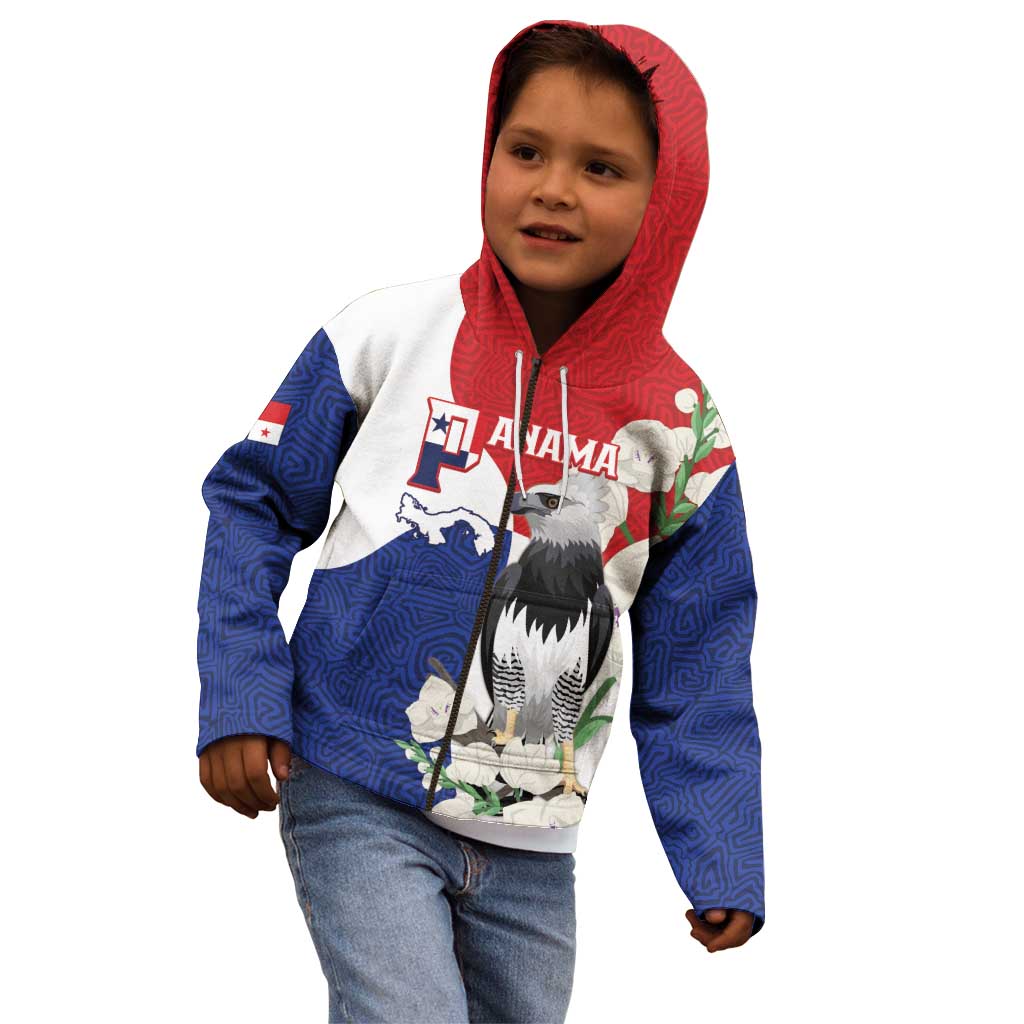 Panama Independence Day Kid Hoodie Harpy Eagle With Mola Pattern - Flag Style - Wonder Print Shop