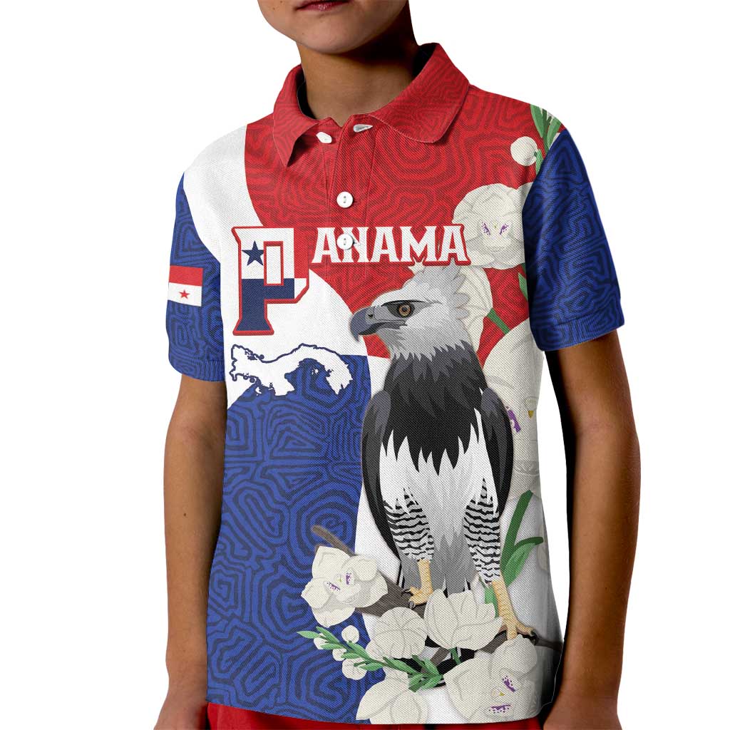 Panama Independence Day Kid Polo Shirt Harpy Eagle With Mola Pattern - Flag Style - Wonder Print Shop