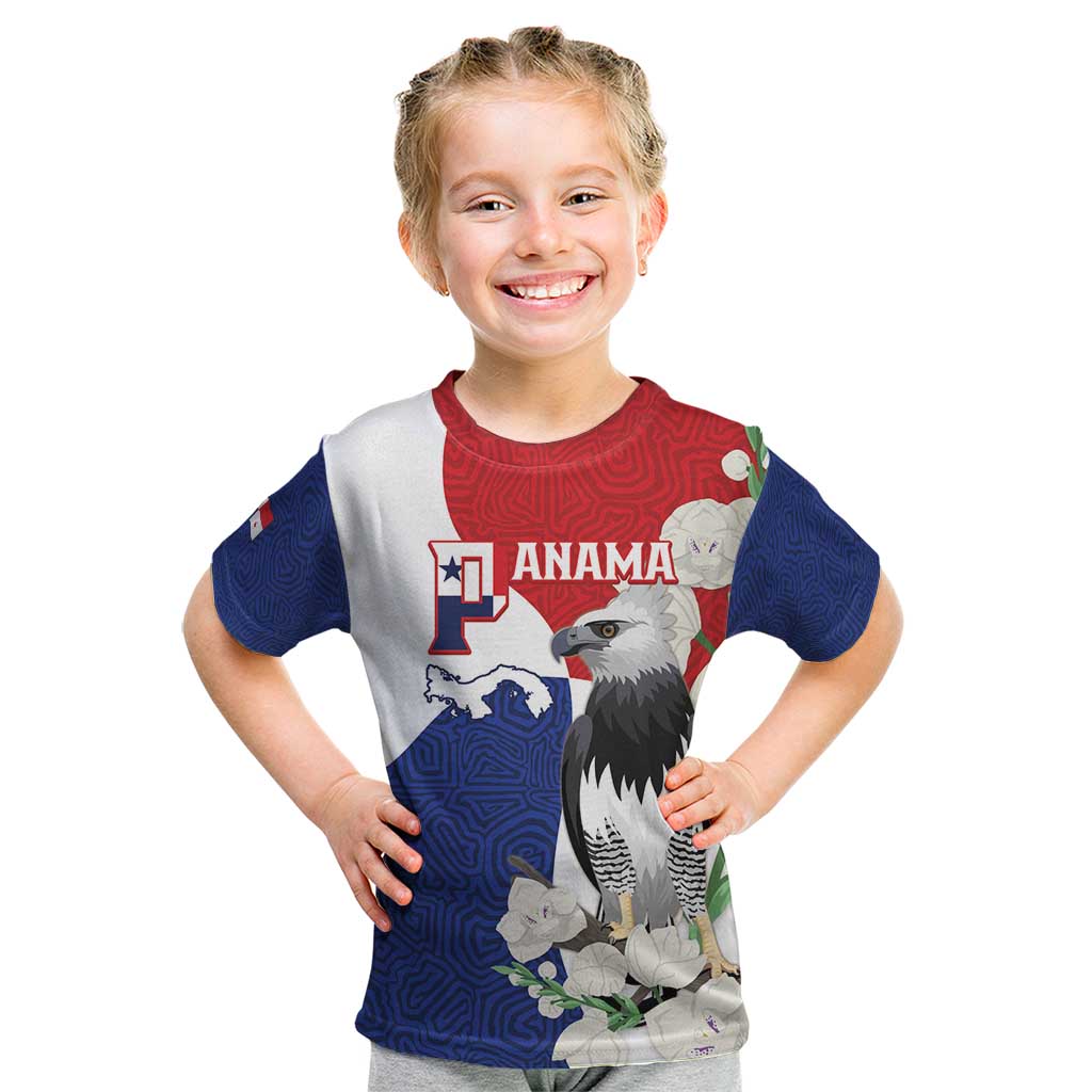 Panama Independence Day Kid T Shirt Harpy Eagle With Mola Pattern - Flag Style - Wonder Print Shop