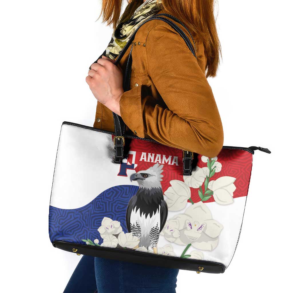 Panama Independence Day Leather Tote Bag Harpy Eagle With Mola Pattern - Flag Style - Wonder Print Shop