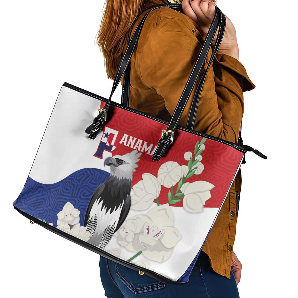 Panama Independence Day Leather Tote Bag Harpy Eagle With Mola Pattern - Flag Style - Wonder Print Shop