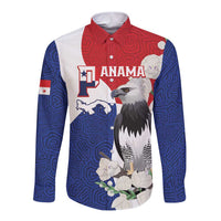 Panama Independence Day Long Sleeve Button Shirt Harpy Eagle With Mola Pattern - Flag Style - Wonder Print Shop