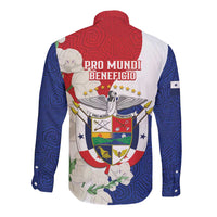 Panama Independence Day Long Sleeve Button Shirt Harpy Eagle With Mola Pattern - Flag Style - Wonder Print Shop