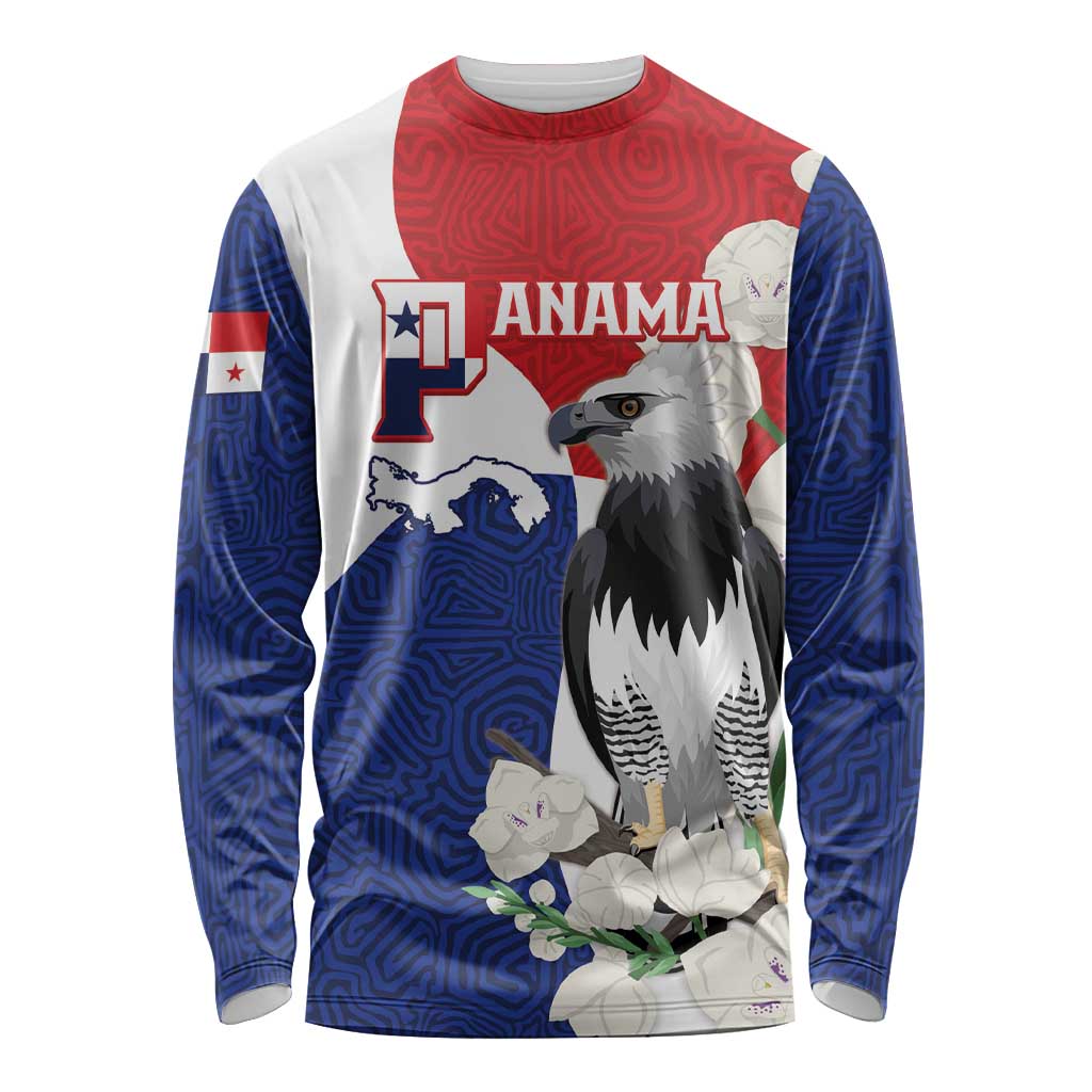 Panama Independence Day Long Sleeve Shirt Harpy Eagle With Mola Pattern - Flag Style - Wonder Print Shop