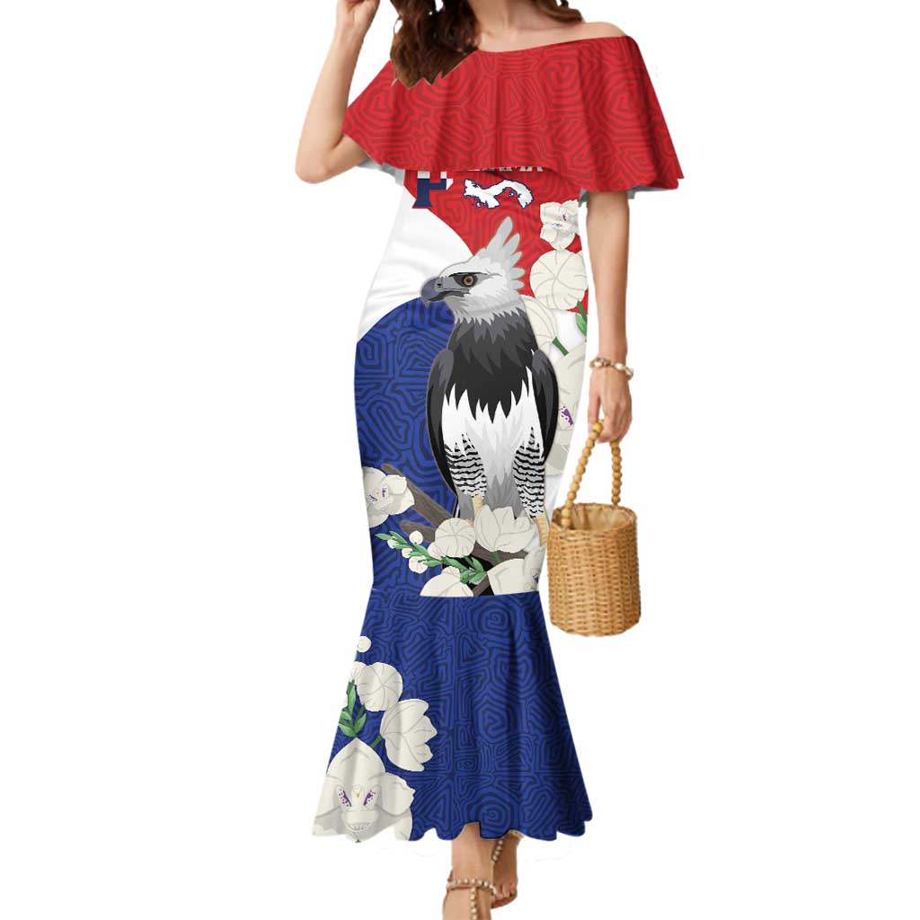 Panama Independence Day Mermaid Dress Harpy Eagle With Mola Pattern - Flag Style - Wonder Print Shop