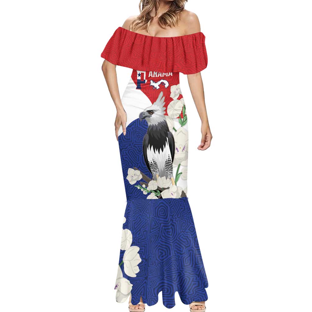Panama Independence Day Mermaid Dress Harpy Eagle With Mola Pattern - Flag Style - Wonder Print Shop