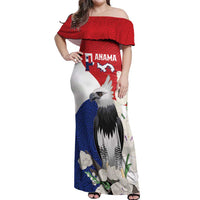 Panama Independence Day Off Shoulder Maxi Dress Harpy Eagle With Mola Pattern - Flag Style - Wonder Print Shop