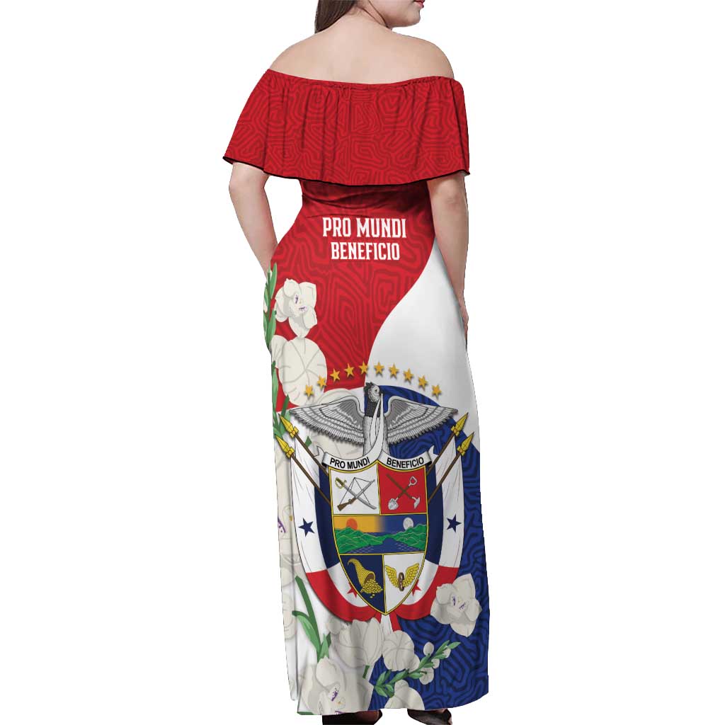 Panama Independence Day Off Shoulder Maxi Dress Harpy Eagle With Mola Pattern - Flag Style - Wonder Print Shop