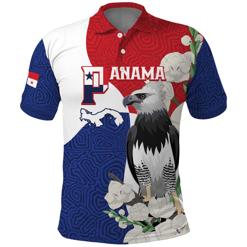 Panama Independence Day Polo Shirt Harpy Eagle With Mola Pattern - Flag Style - Wonder Print Shop