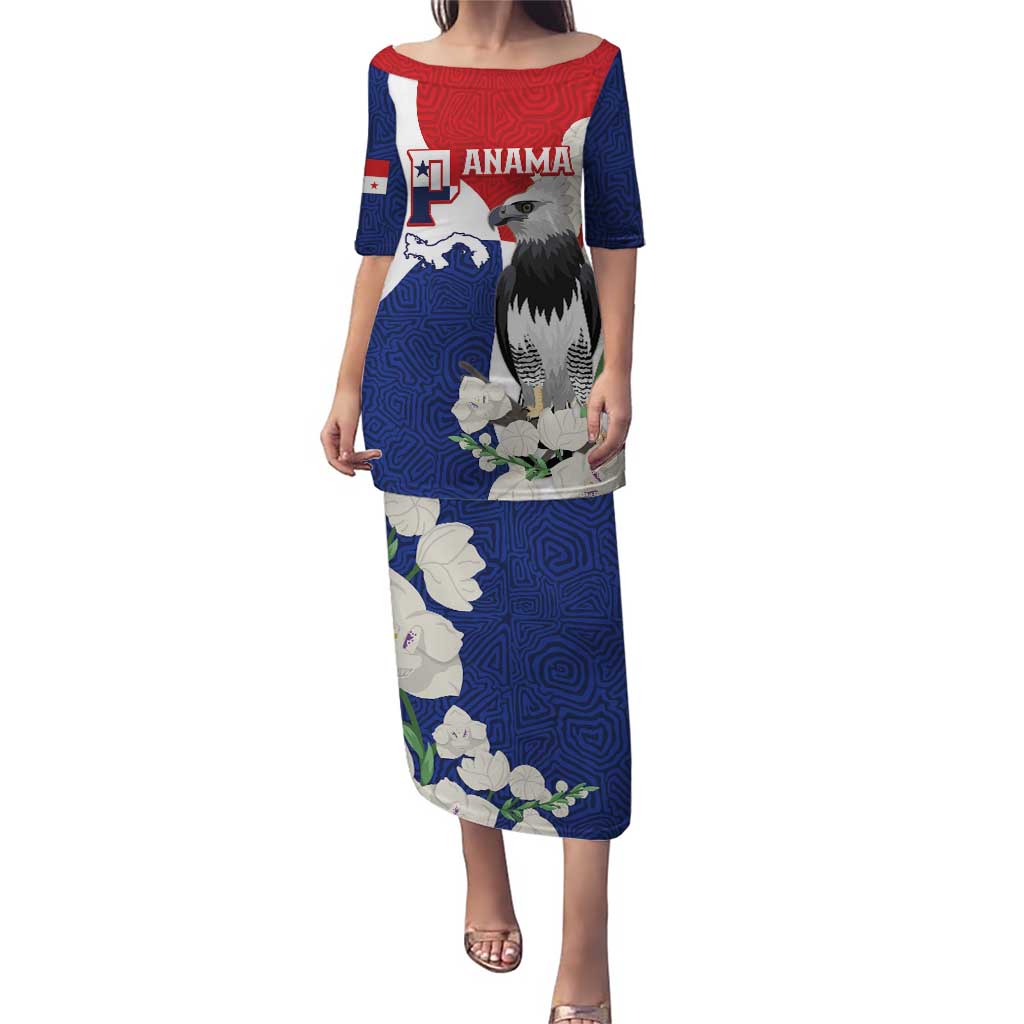 Panama Independence Day Puletasi Harpy Eagle With Mola Pattern - Flag Style - Wonder Print Shop