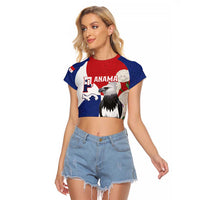 Panama Independence Day Raglan Cropped T Shirt Harpy Eagle With Mola Pattern - Flag Style - Wonder Print Shop
