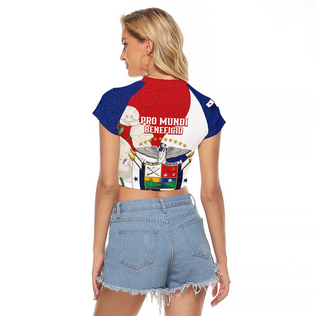 Panama Independence Day Raglan Cropped T Shirt Harpy Eagle With Mola Pattern - Flag Style - Wonder Print Shop