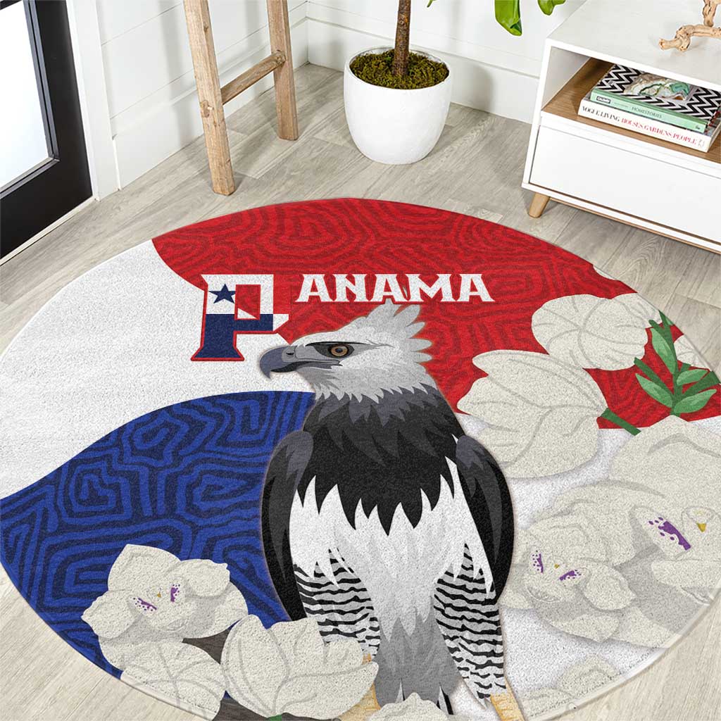 Panama Independence Day Round Carpet Harpy Eagle With Mola Pattern - Flag Style