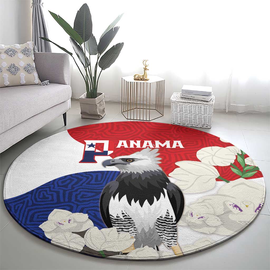 Panama Independence Day Round Carpet Harpy Eagle With Mola Pattern - Flag Style