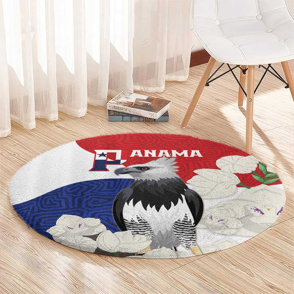 Panama Independence Day Round Carpet Harpy Eagle With Mola Pattern - Flag Style