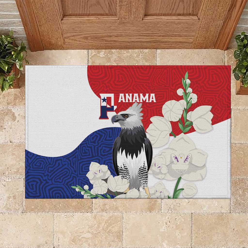 Panama Independence Day Rubber Doormat Harpy Eagle With Mola Pattern - Flag Style - Wonder Print Shop