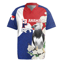 Panama Independence Day Rugby Jersey Harpy Eagle With Mola Pattern - Flag Style - Wonder Print Shop