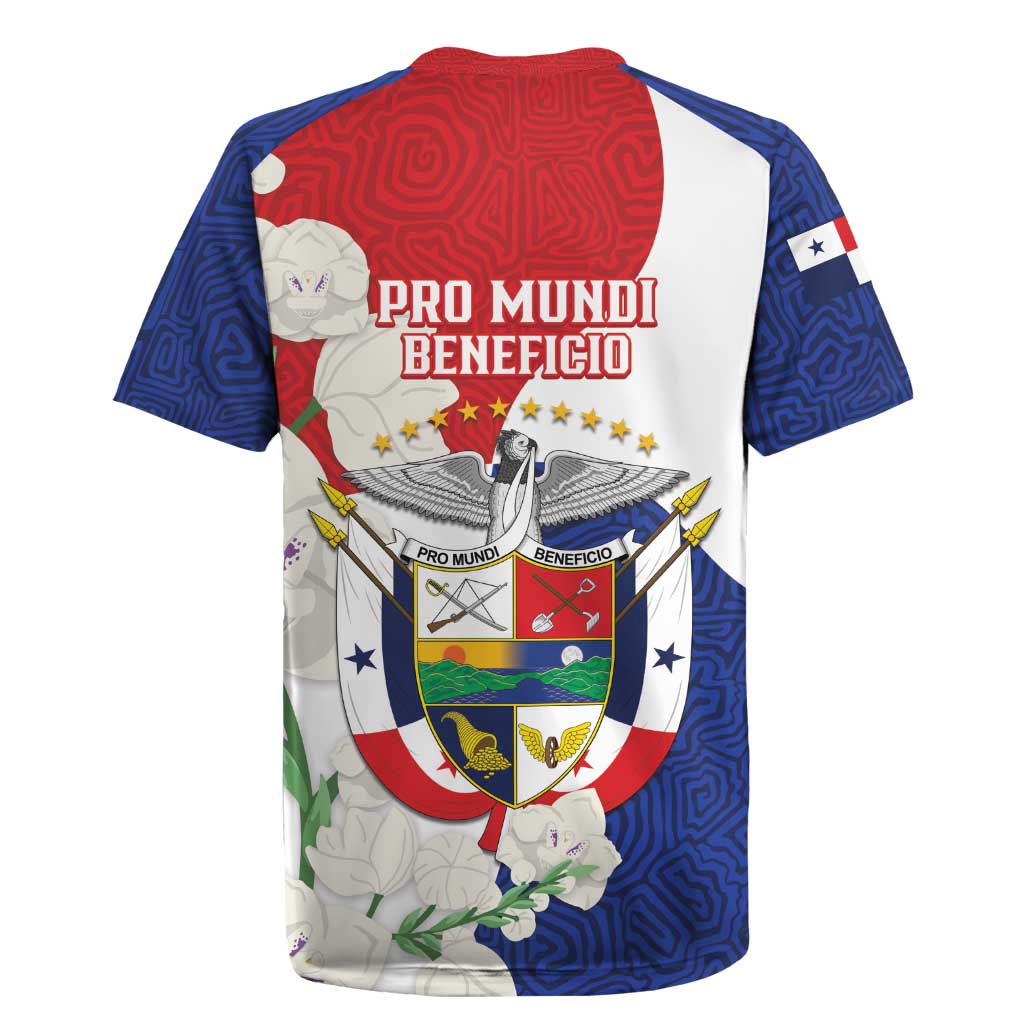 Panama Independence Day Rugby Jersey Harpy Eagle With Mola Pattern - Flag Style - Wonder Print Shop