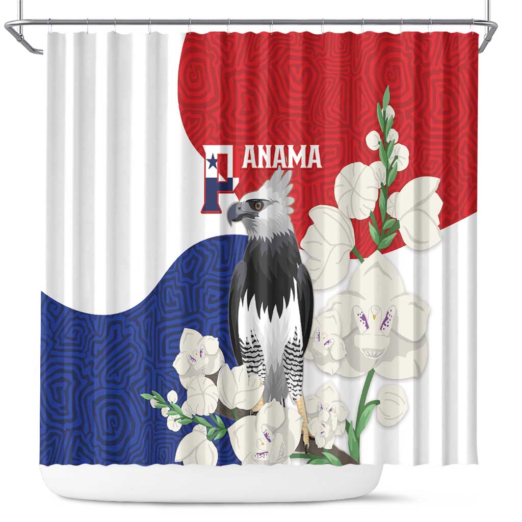 Panama Independence Day Shower Curtain Harpy Eagle With Mola Pattern - Flag Style