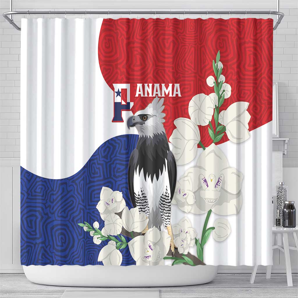 Panama Independence Day Shower Curtain Harpy Eagle With Mola Pattern - Flag Style