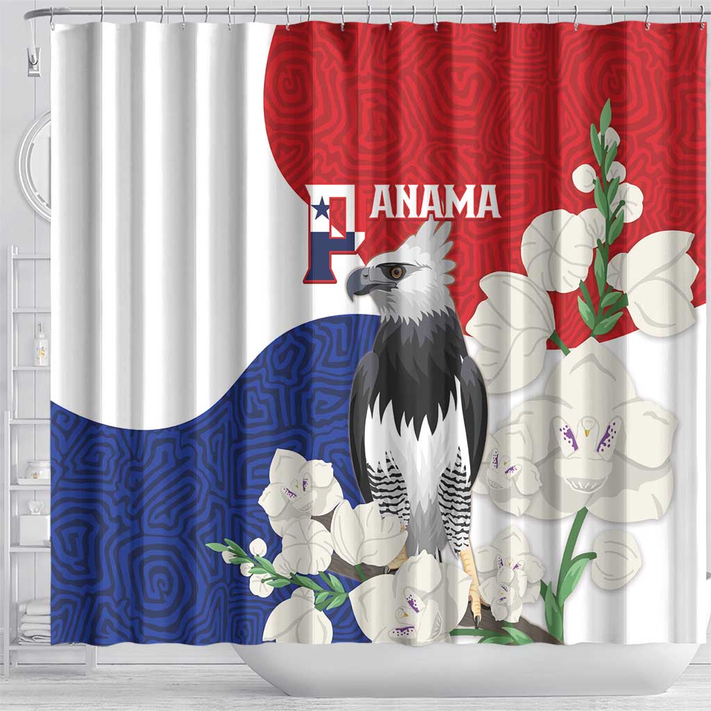 Panama Independence Day Shower Curtain Harpy Eagle With Mola Pattern - Flag Style