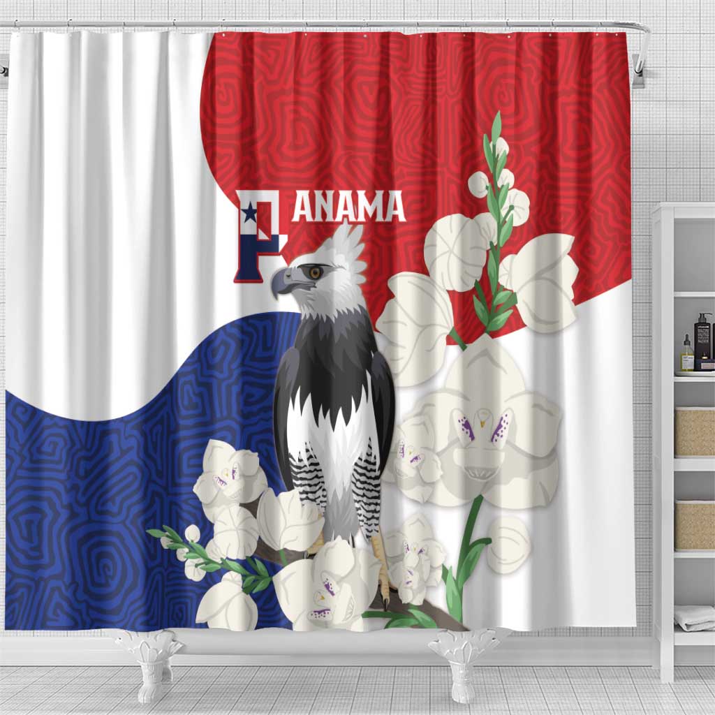 Panama Independence Day Shower Curtain Harpy Eagle With Mola Pattern - Flag Style
