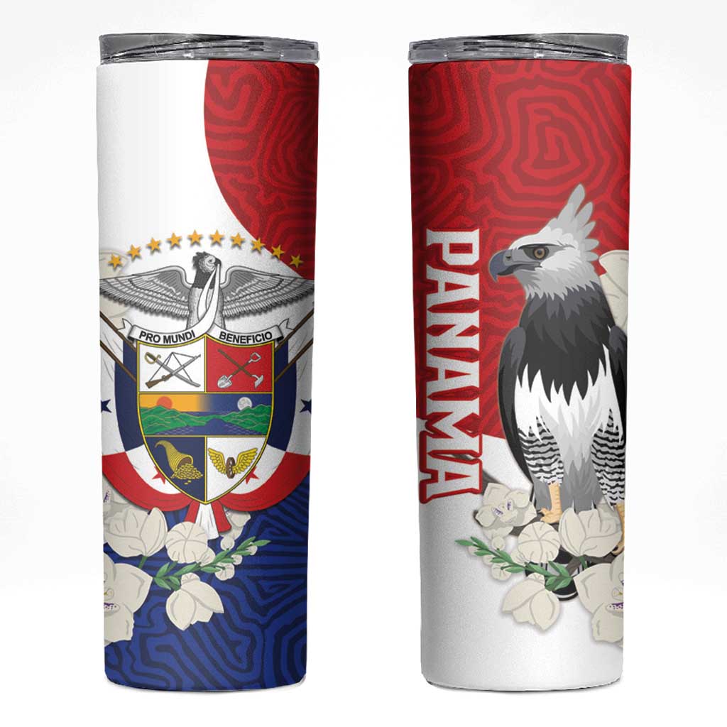 Panama Independence Day Skinny Tumbler Harpy Eagle With Mola Pattern - Flag Style - Wonder Print Shop