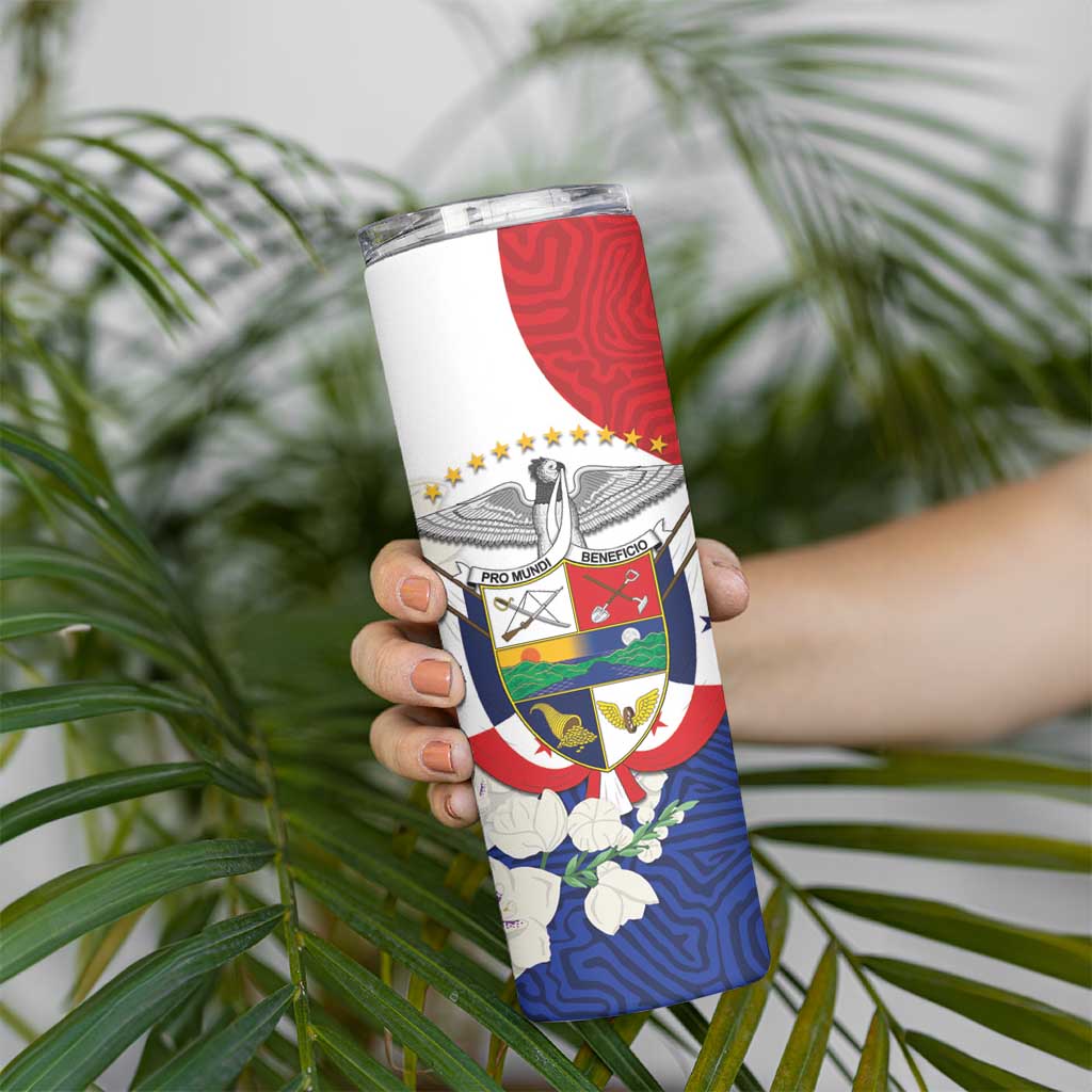 Panama Independence Day Skinny Tumbler Harpy Eagle With Mola Pattern - Flag Style - Wonder Print Shop