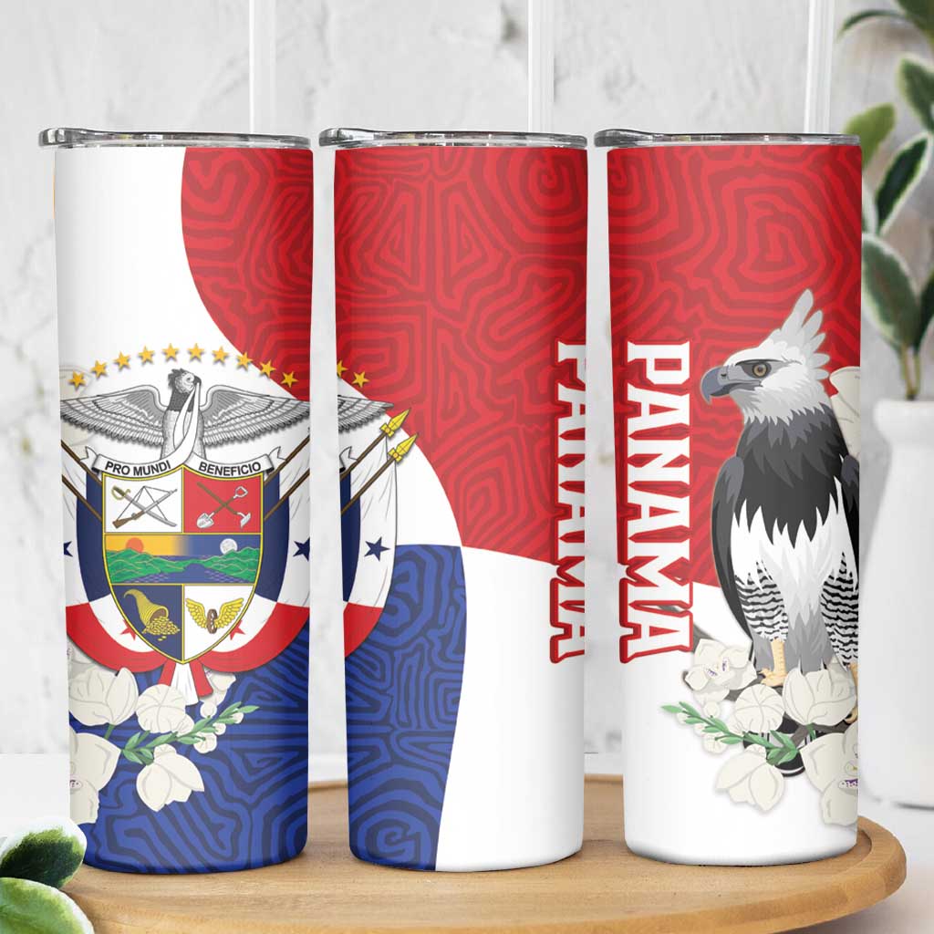 Panama Independence Day Skinny Tumbler Harpy Eagle With Mola Pattern - Flag Style - Wonder Print Shop